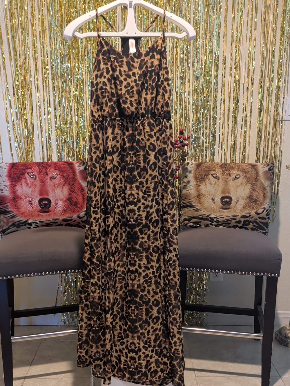 Leopard Print Maxi Dress - Brown & Black, M